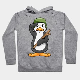 Penguin as Soldier with Helmet and Military Salute Hoodie